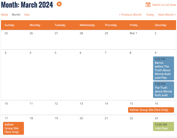 Screenshot of calendar in Calendar View